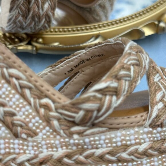 🆕 GIANNI BINI 🧿 NWOB Santi Woven Beaded Wedge Sandal - Neutral Woven Sz US 7.5 - Picture 12 of 14